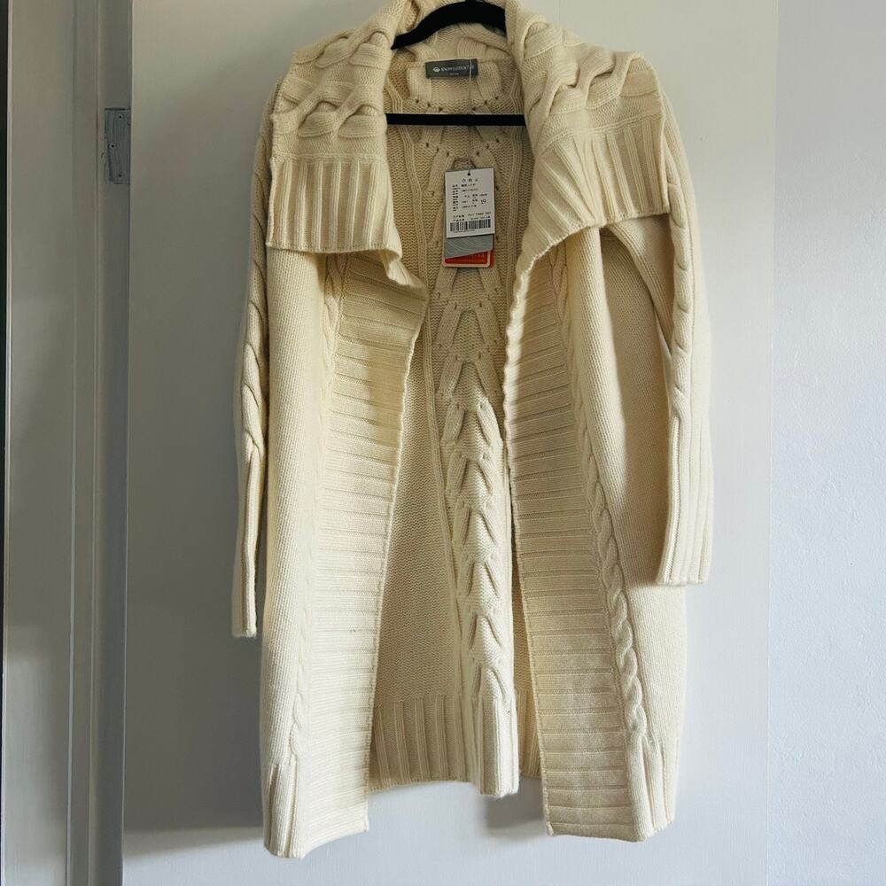 Snow Lotus 100% Cashmere Cable Knit Long Cardigan – Ivory – Women’s M (NWT)
